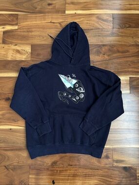 Graphic Space-Print Navy Pullover Hoodie